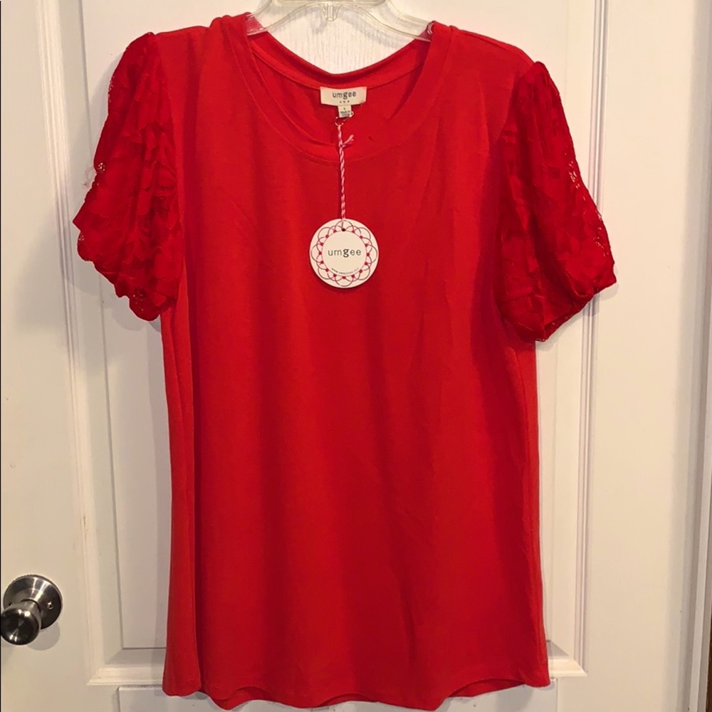 Red Lace Sleeve Shirt